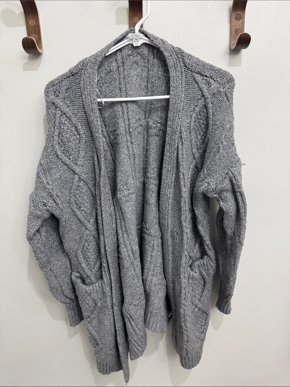 Time and Tru Gray Cable-Knit Open Cardigan